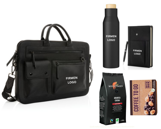 Executive Geschenkset schwarz 
 laptop tasche thermosflasche notizbuch kaffee