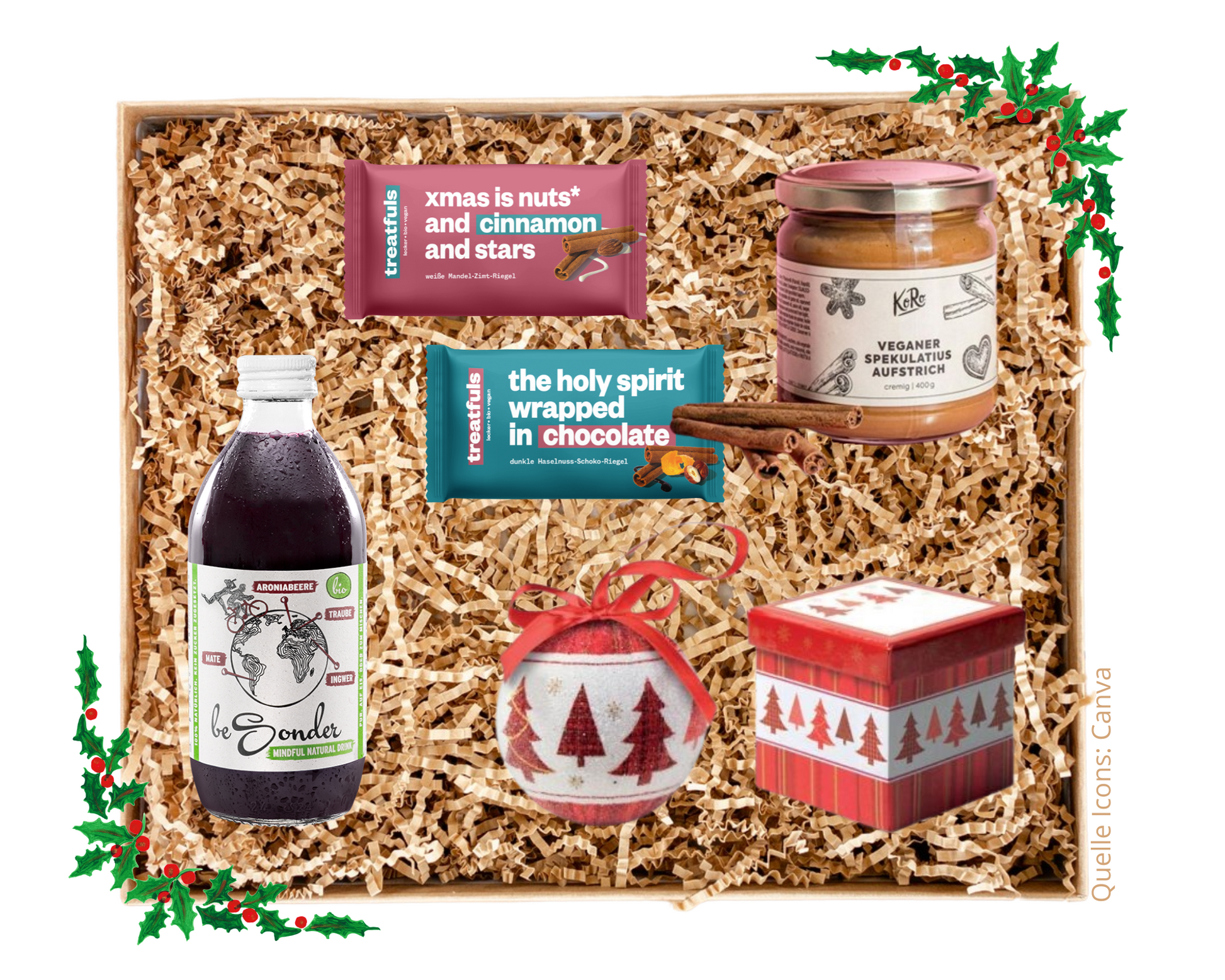 Layana Life Kleine Weihnachten Geschenkbox Mitarbeiter Kunden Geschäftspartner weihnachtsbaumkugel aufstrich spekulatius haferriegel zimt