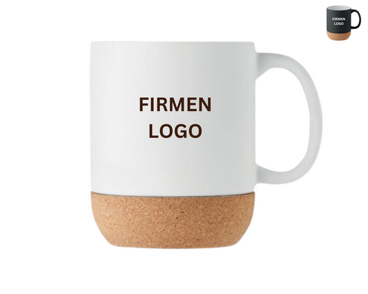 Tasse Keramik Kork Boden Kaffee Tee weiß logo personalisiert