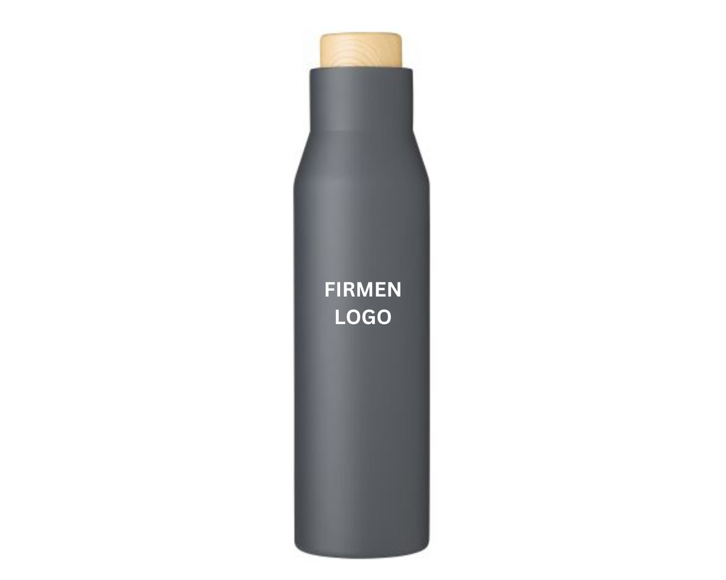 thermosflasche isoflasche isolierflasche holz verschluss logo druck personalisiert grau