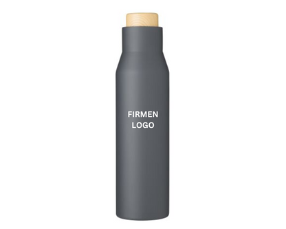 thermosflasche isoflasche isolierflasche holz verschluss logo druck personalisiert grau