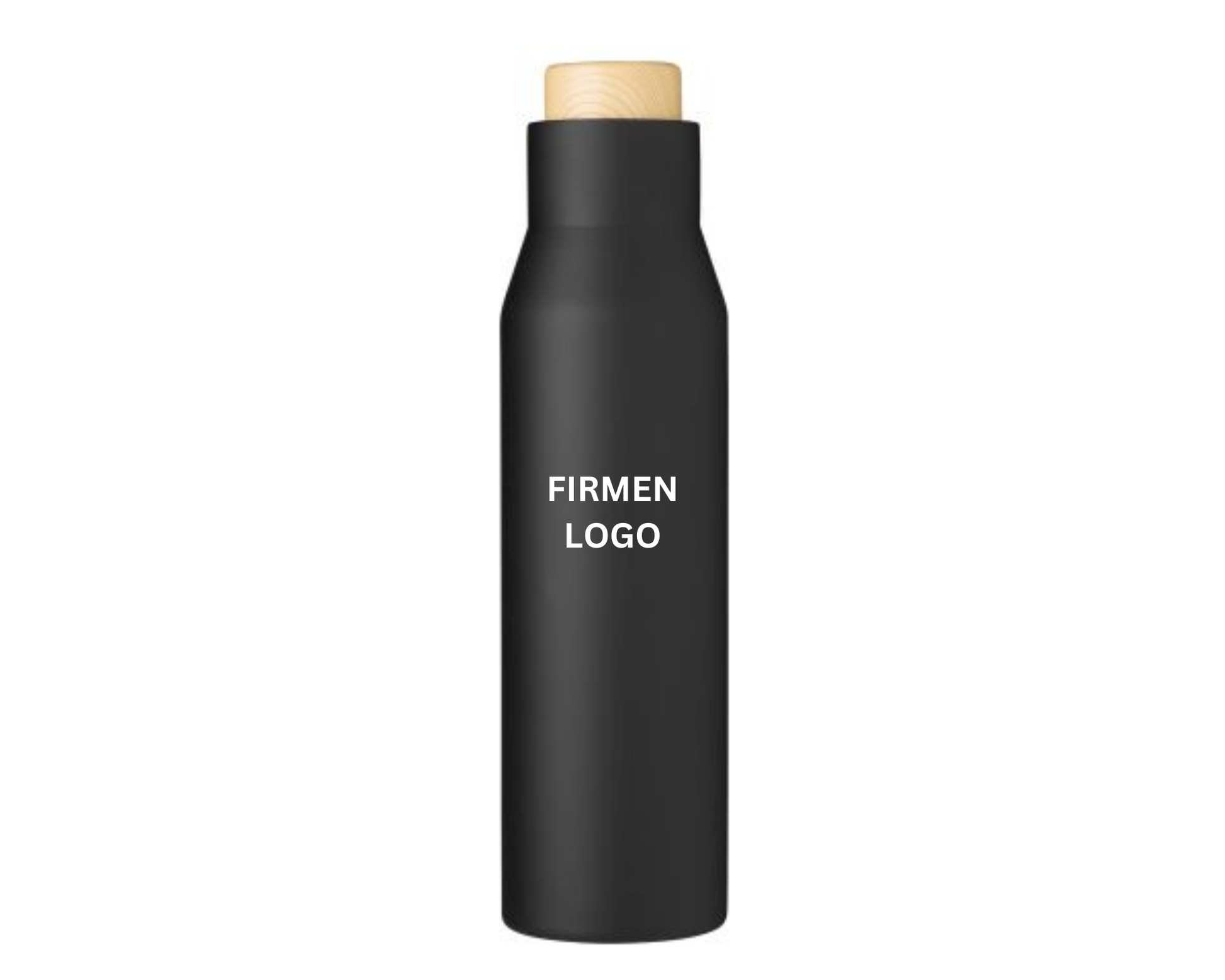 thermosflasche isoflasche isolierflasche holz verschluss logo druck personalisiert schwarz