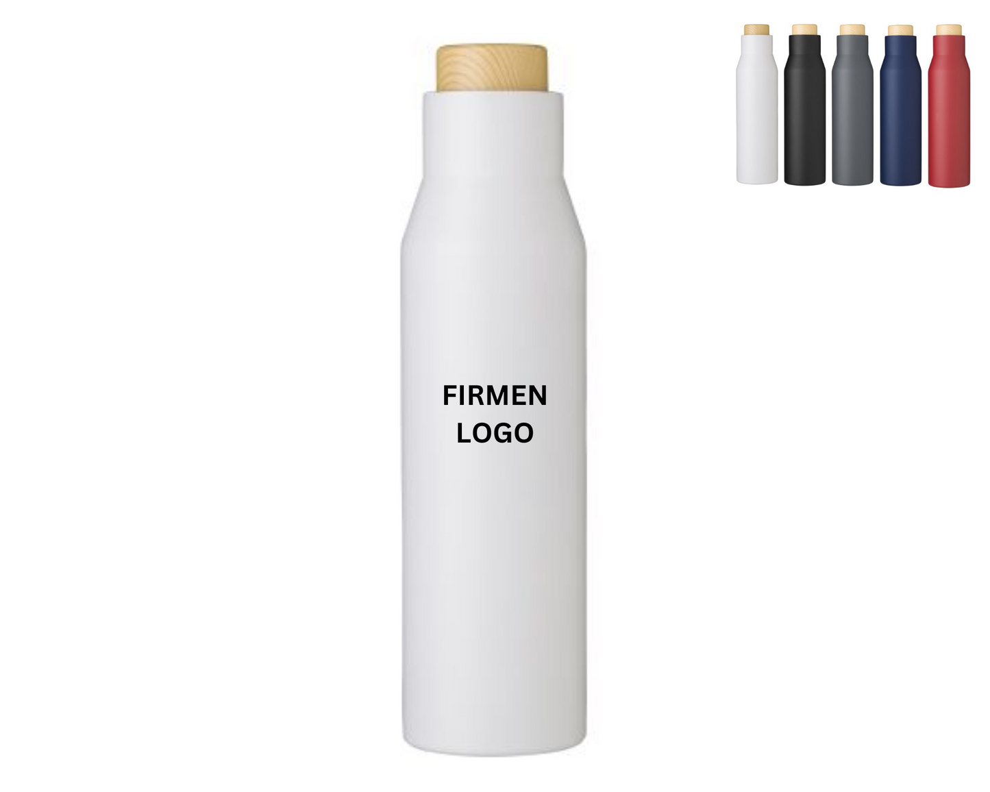 thermosflasche isoflasche isolierflasche holz verschluss logo druck personalisiert weiß