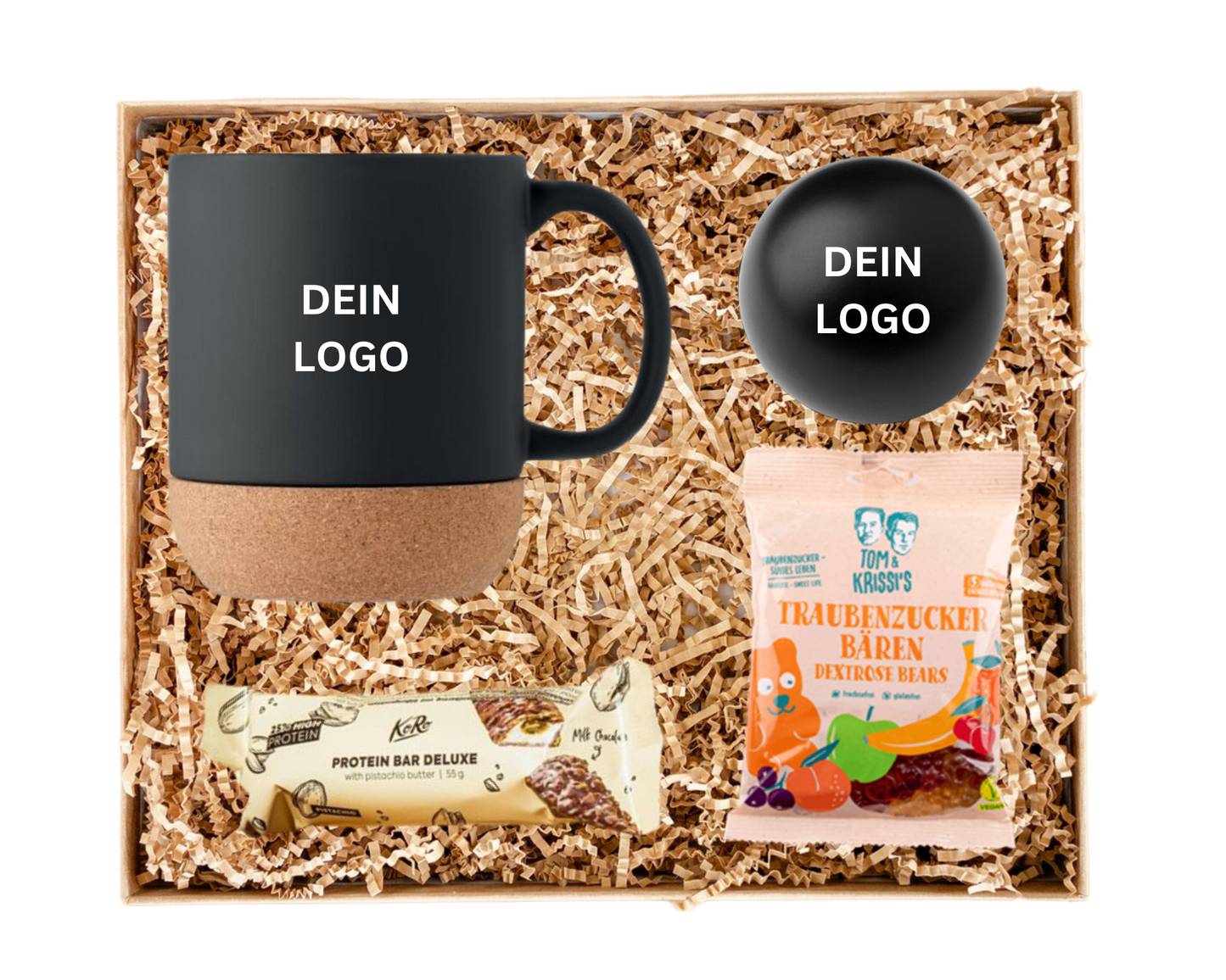 layana life gute besserung geschenk geschenkbox mitarbeiter kollege kunde geschäftspartner mit logo tasse antistress ball schwarz