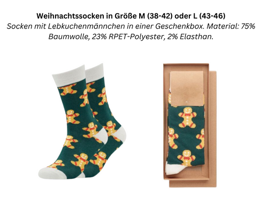 Socken Weihnachten L mit Lebkuchenmännchen in Geschenkbox (versandkostenfrei)