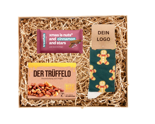 weihnachten geschenkbox Geschenkkorb Präsentkorb Geschenkset Geschenke präsente socken snacks layana life eigenes logo merchandise